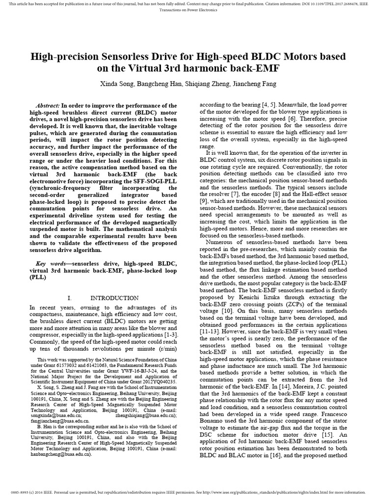 Sensorless Drive for High-Speed BLDC | PDF | Electric Motor | Power ...