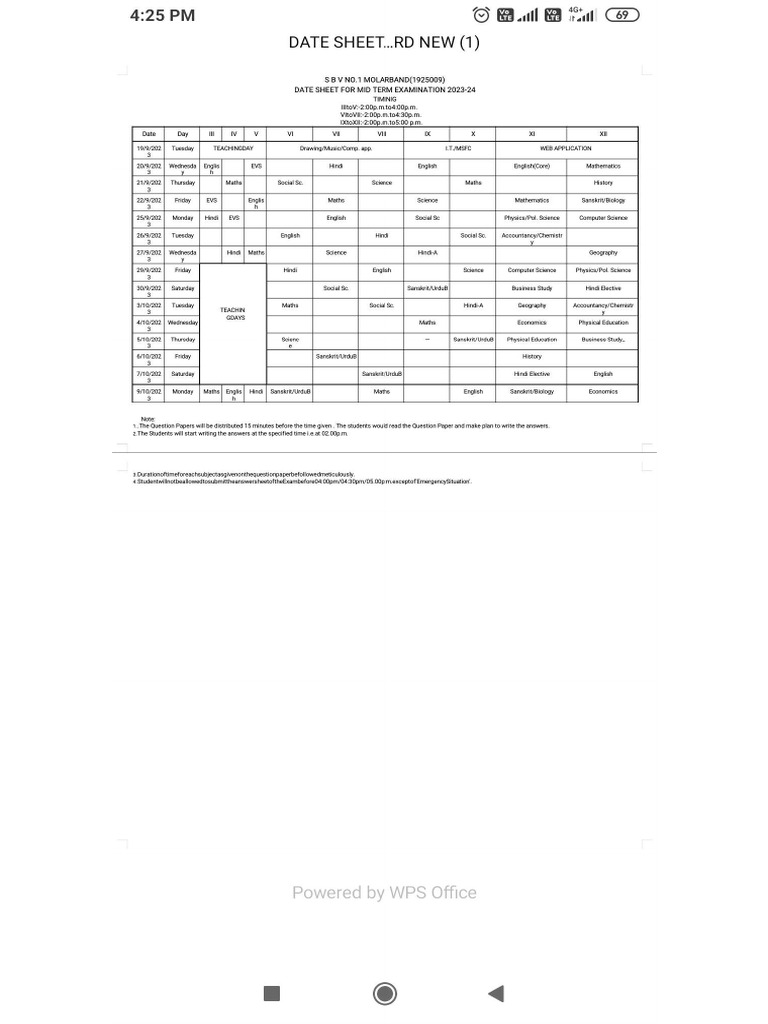 Updated date sheet pdf