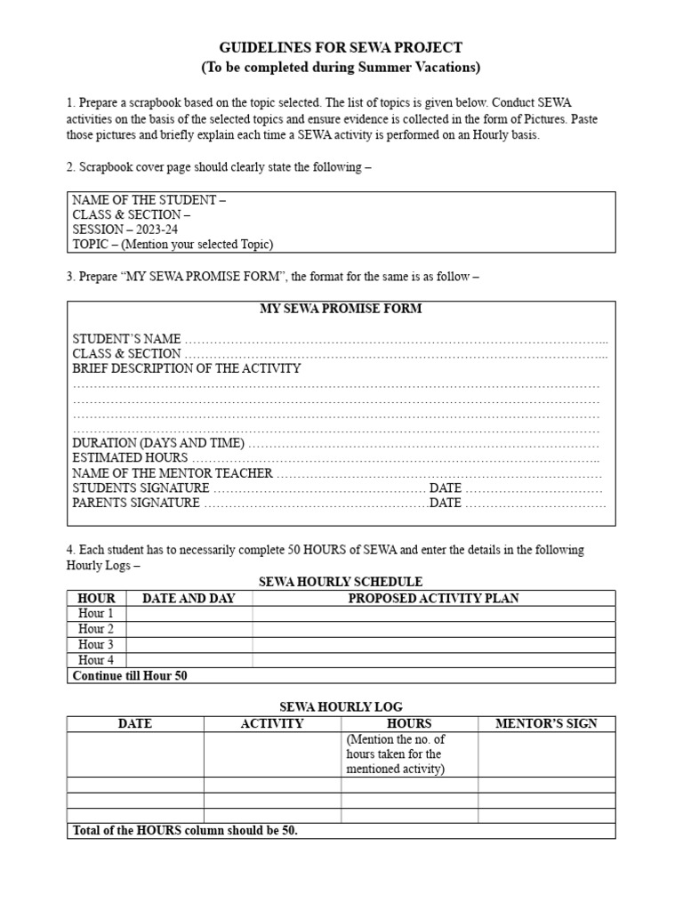 Sewa Project Guidelines for Students | PDF | Community