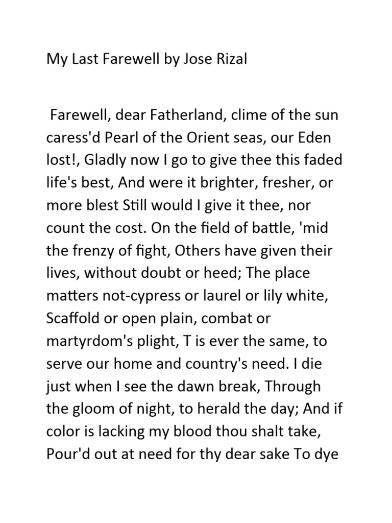 My Last Farewell By Jose Rizal Meaning