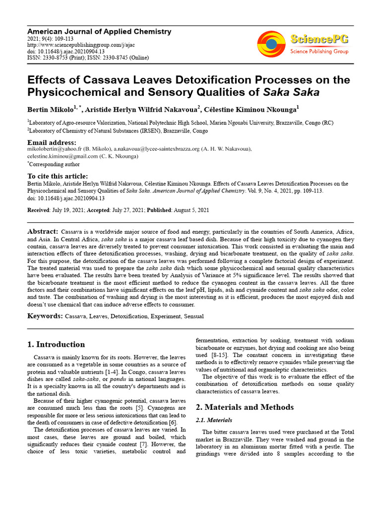 Effects of Cassava Leaves Detoxification | PDF | Chemistry