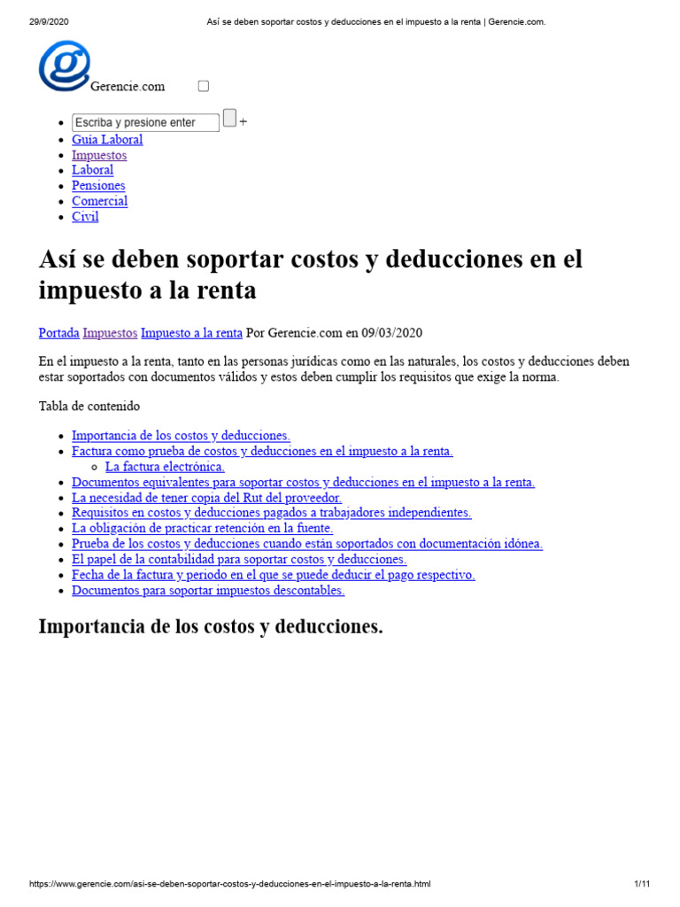 11 Así Se Deben Soportar Costos y Deducciones en El Impuesto A La Renta ...