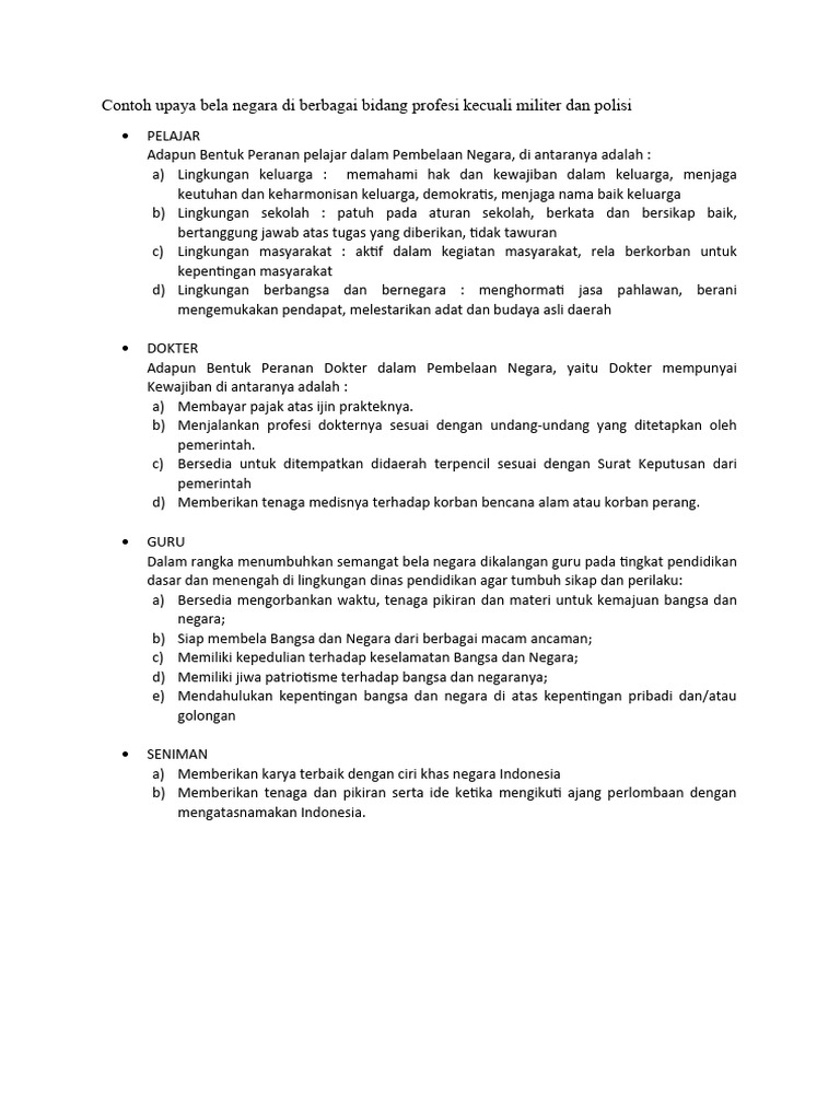 Contoh Upaya Bela Negara Di Berbagai Bidang | PDF