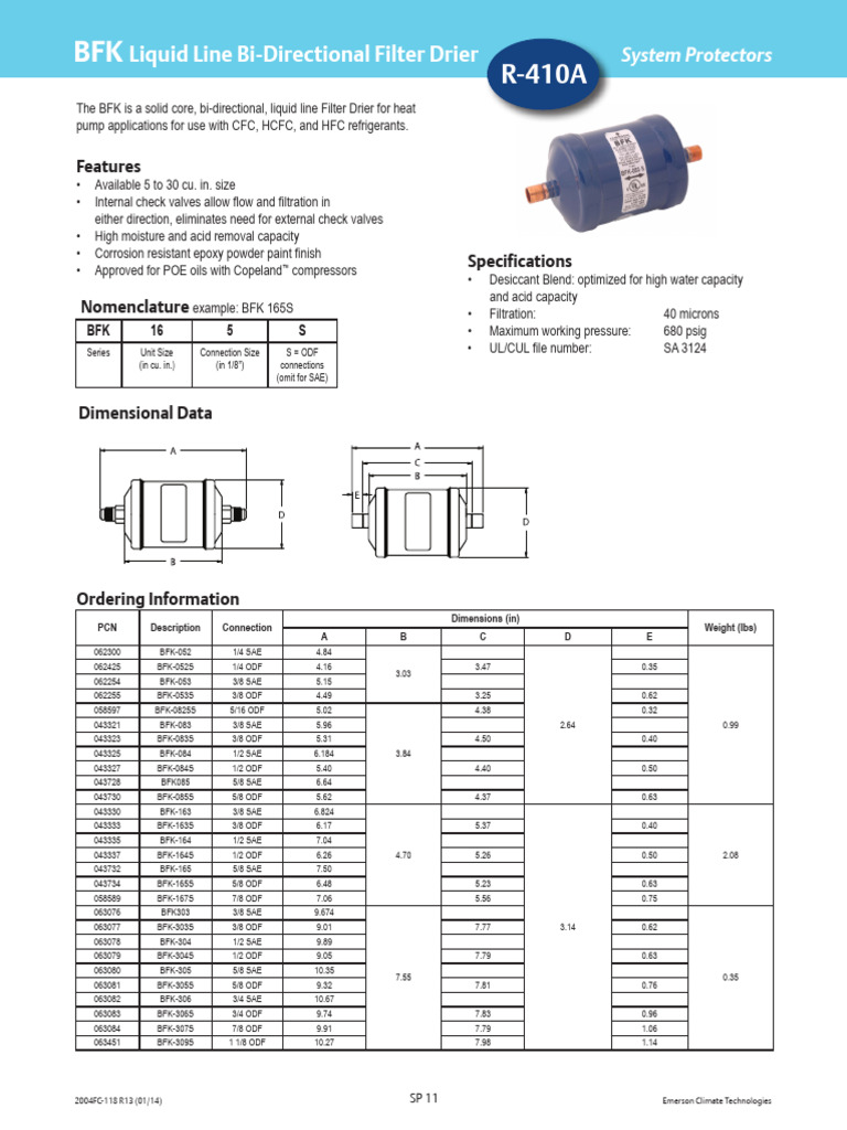 BFK R-410A Liquid Line Bi-Directional Filter Drier - Product Overview ...