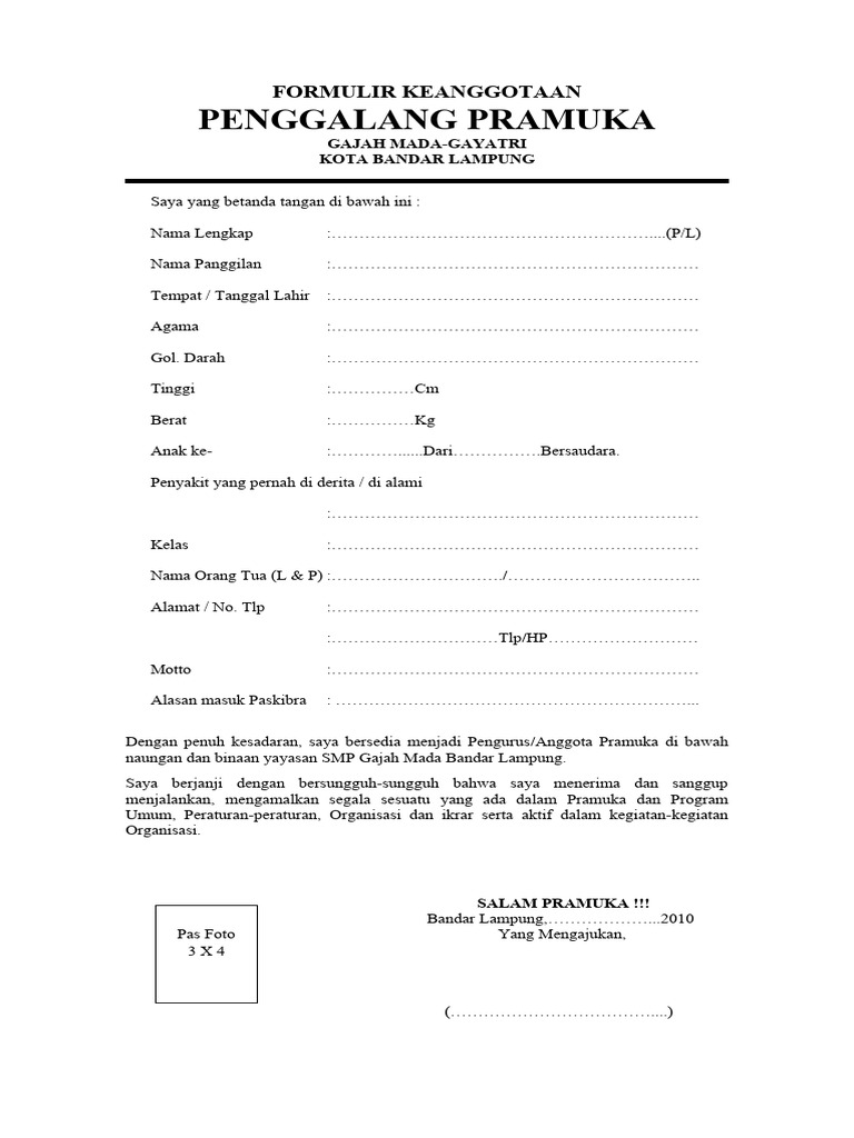 Formulir Keanggotaan Pramuka PDF