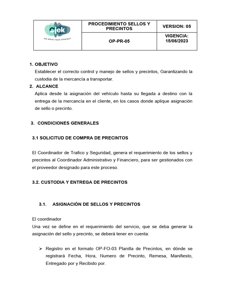 Control de Sellos y Precintos SAS | PDF