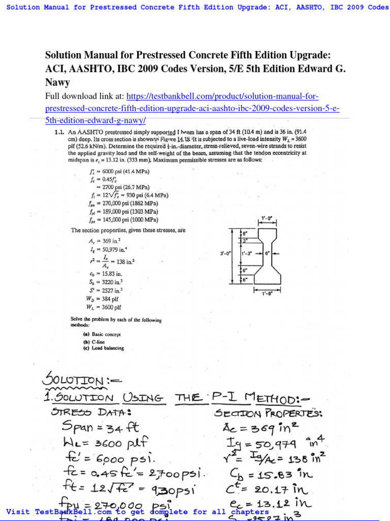 Solution Manual For Prestressed Concrete Fifth Edition Upgrade Aci