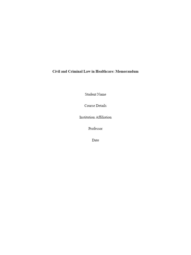 Civil and Criminal Law in Healthcare Memorandum PDF Health