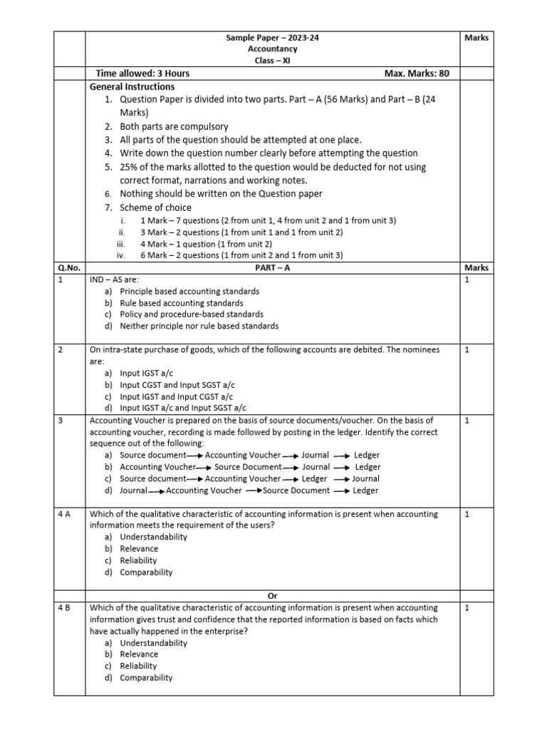 Class 11 Accountancy Sample Paper 2023-24 | PDF | Debits And Credits ...