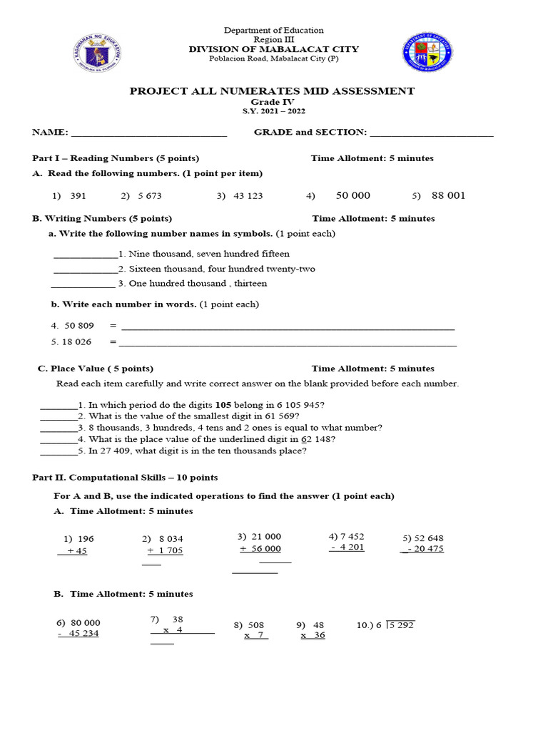 Grade 4 Project Assessment Answer Key | PDF