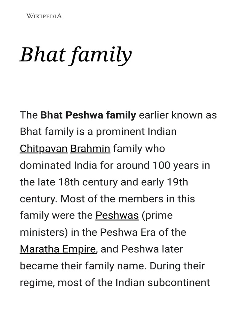 Bhat Peshwa Family Tree Overview | PDF | History