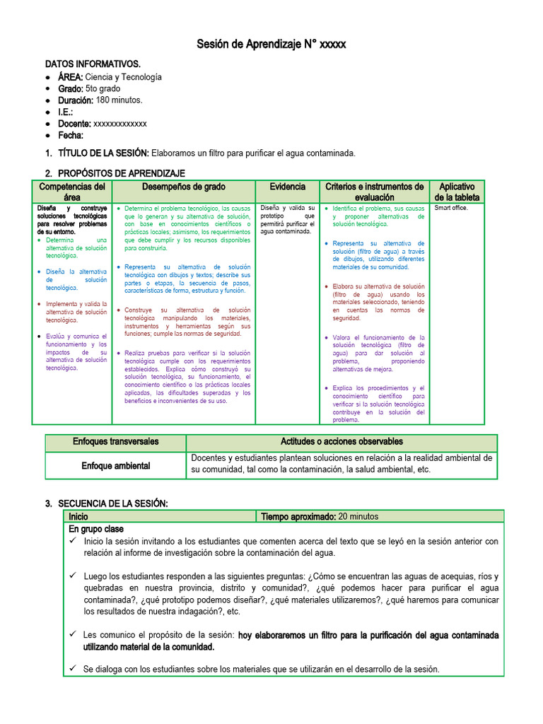 Sesión CT - Elaboramos Un Fitro Purificación Agua | PDF | Agua | Evaluación