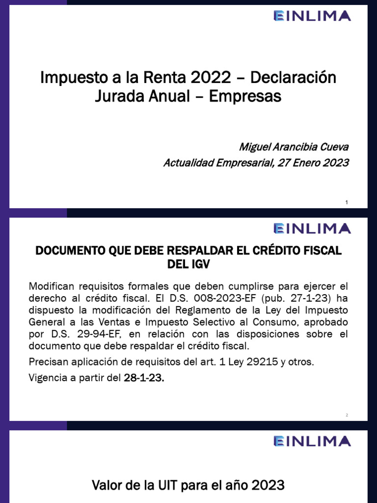 Impuesto A La Renta 2022 - 1era Parte | PDF | Impuesto sobre la renta ...