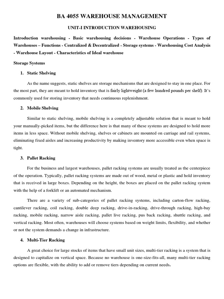 Warehouse Management Fundamentals | PDF | Warehouse | Inventory