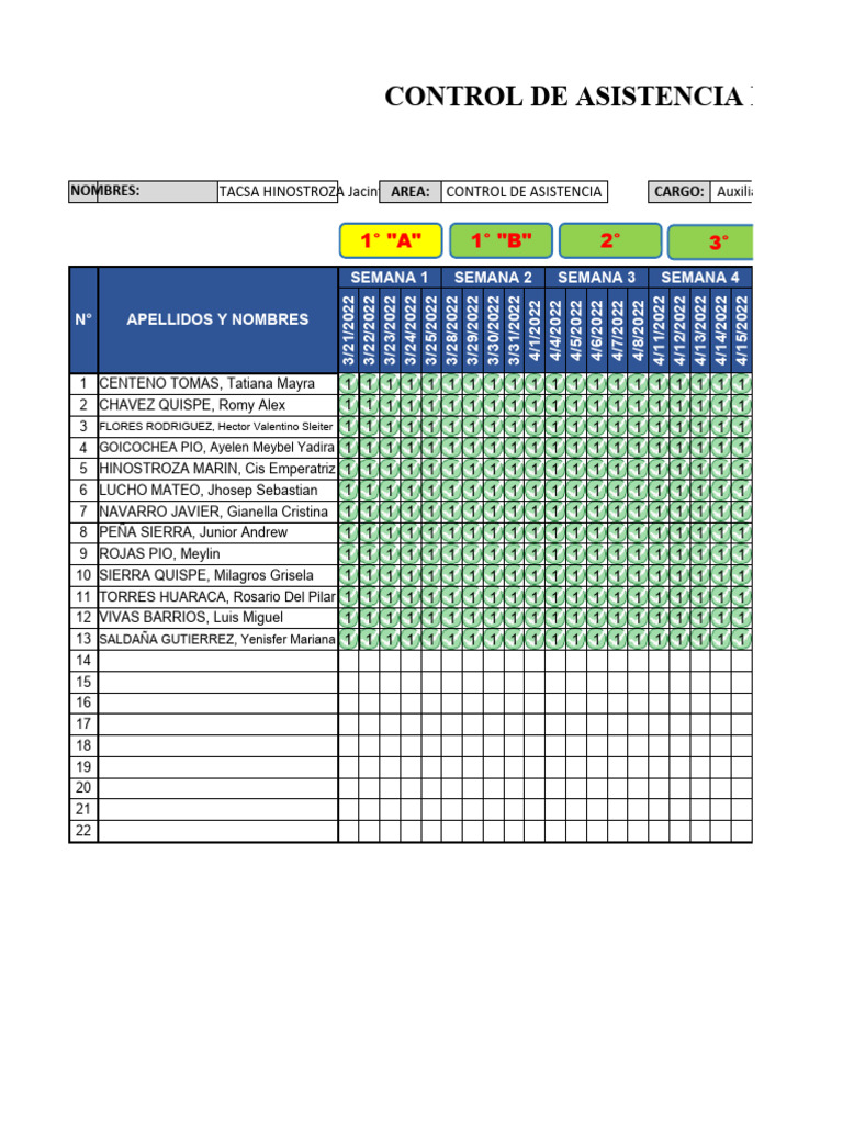 Control de Asistencia 2023 - Bimestre | PDF