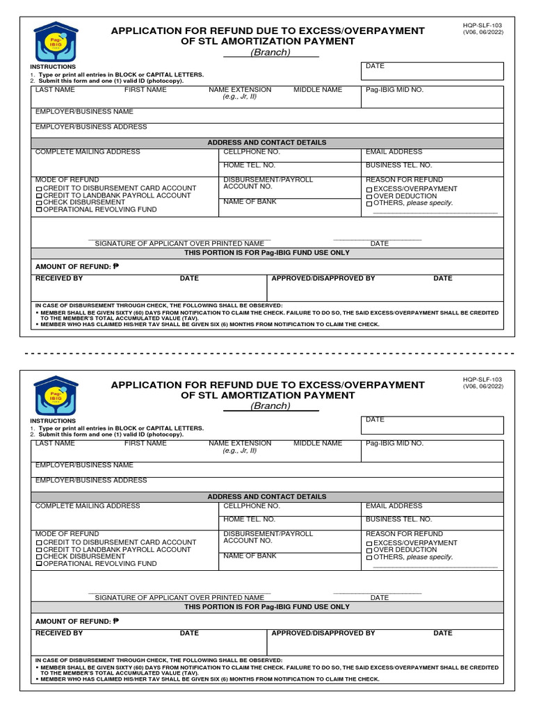 Pag-IBIG Refund Application Form | PDF | Payroll | Business