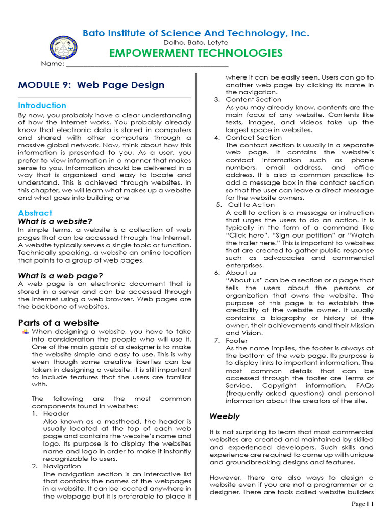 Module 9 - Web Page Design | PDF | World Wide Web | Internet & Web