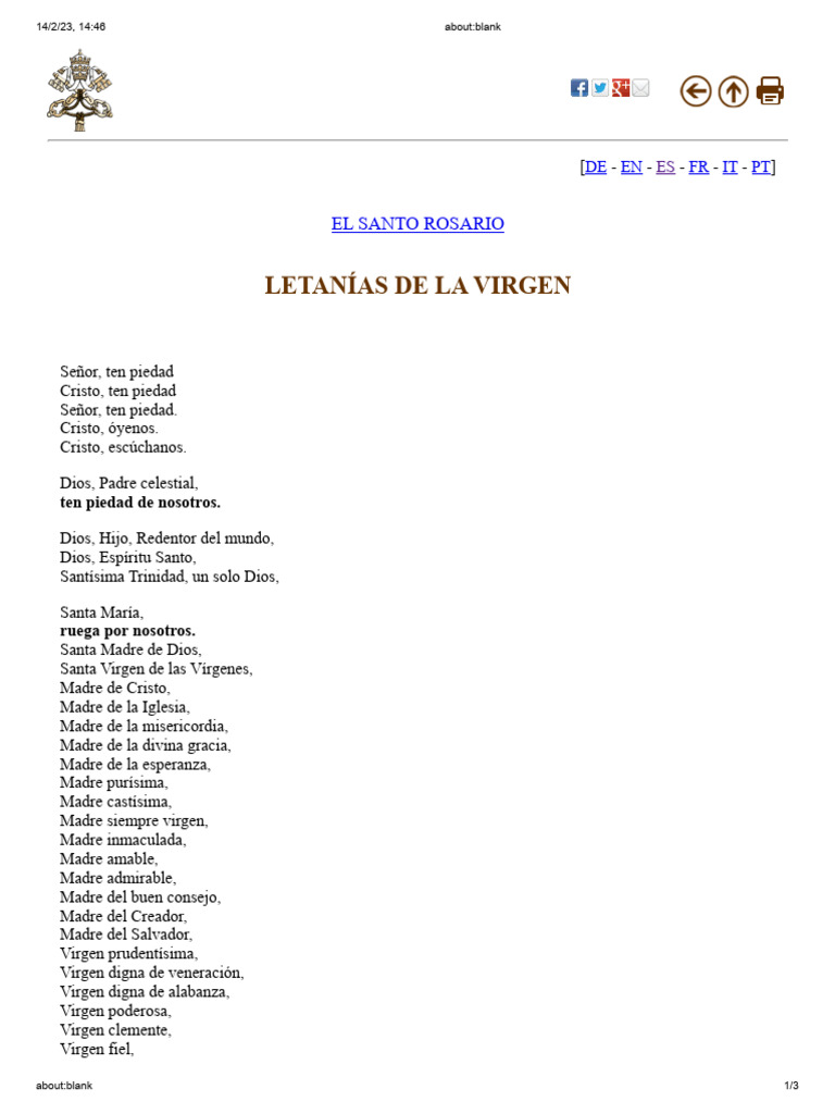 Letanías de la Virgen María | PDF | María, madre de Jesús | Cristo (título)