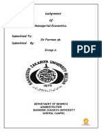 Assignment of Managerial Economics.: Department of Business Administration Bahaduin Zakariya University Sahiwal Campus