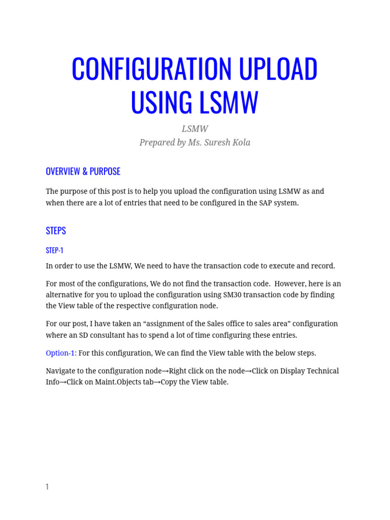 LSMW Configuration Upload Guide | PDF | Microsoft Excel | Information ...