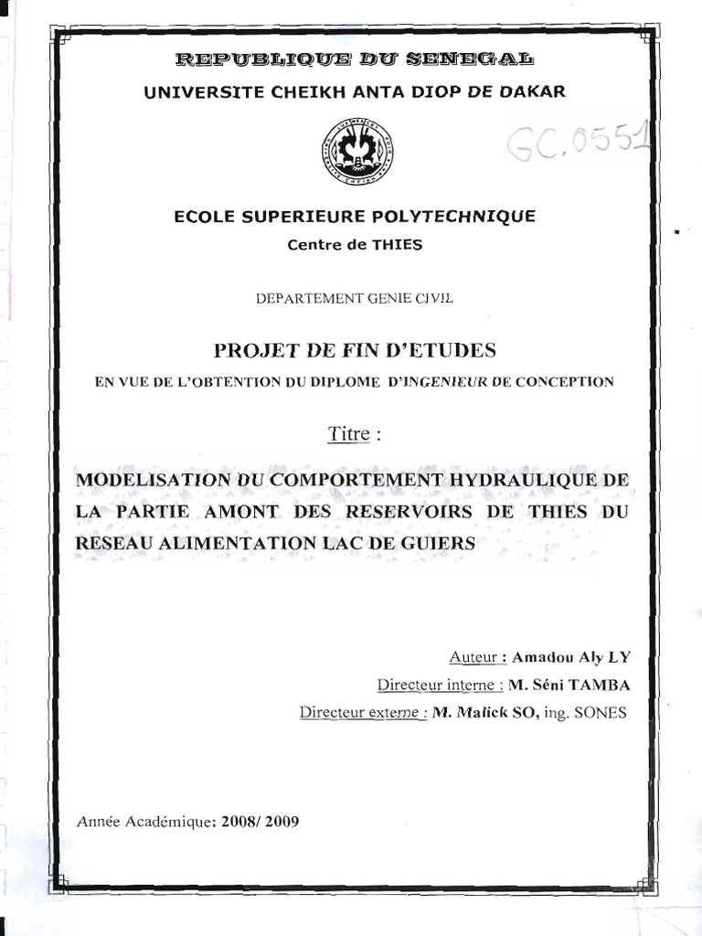 Modélisation hydraulique des réservoirs de Thiès | PDF | Boire de l'eau ...
