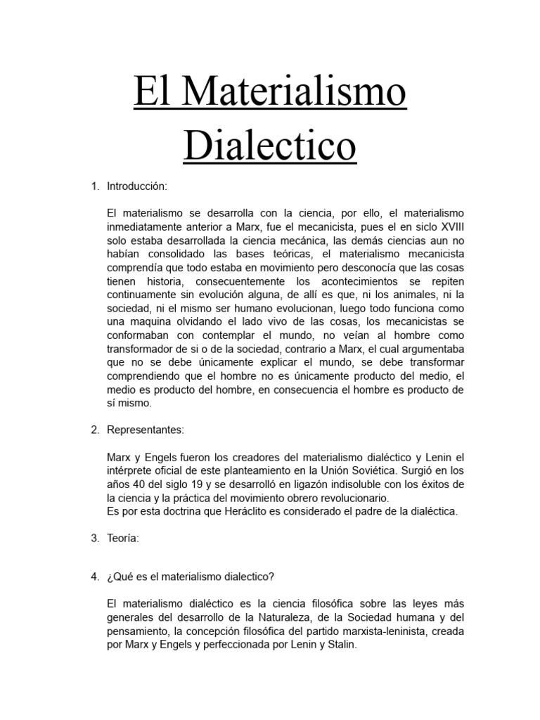 El Materialismo Dialectico Pdf Materialismo Dialéctico