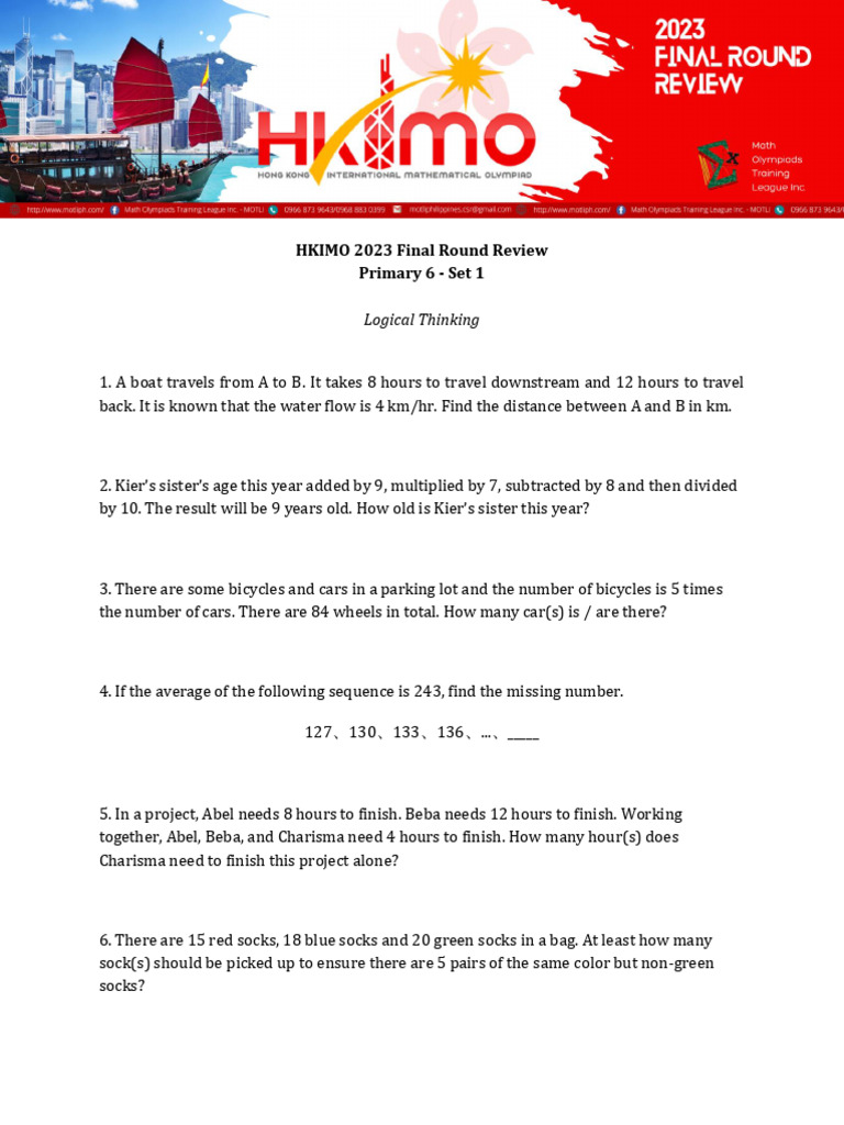 HKIMO 2023 Primary 6 Math Problems | PDF | Area | Volume