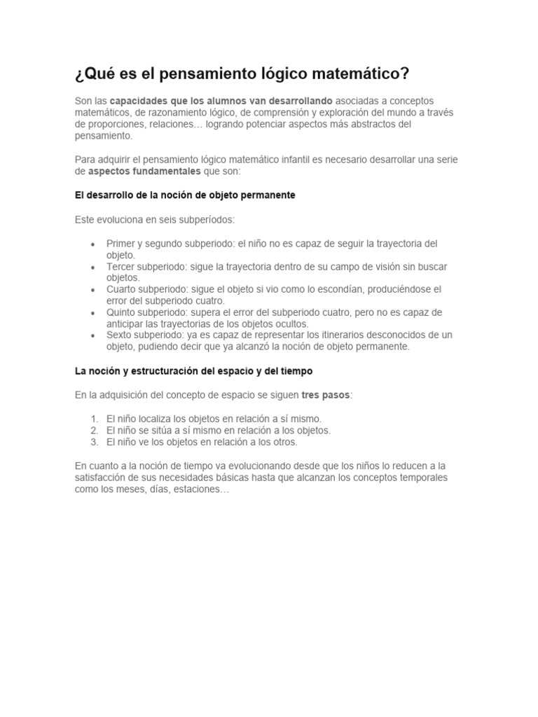 Desarrollo del Pensamiento Lógico Matemático | PDF | Pensamiento ...