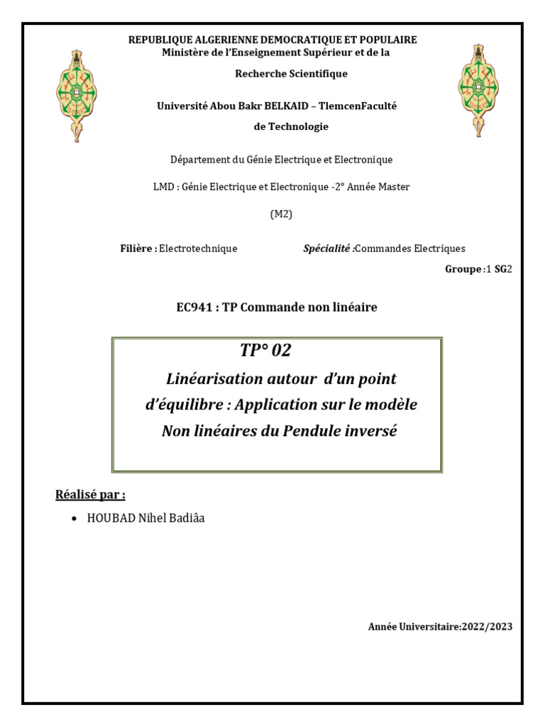 4. TP mouvement linéarisé du pendule double — Programmation