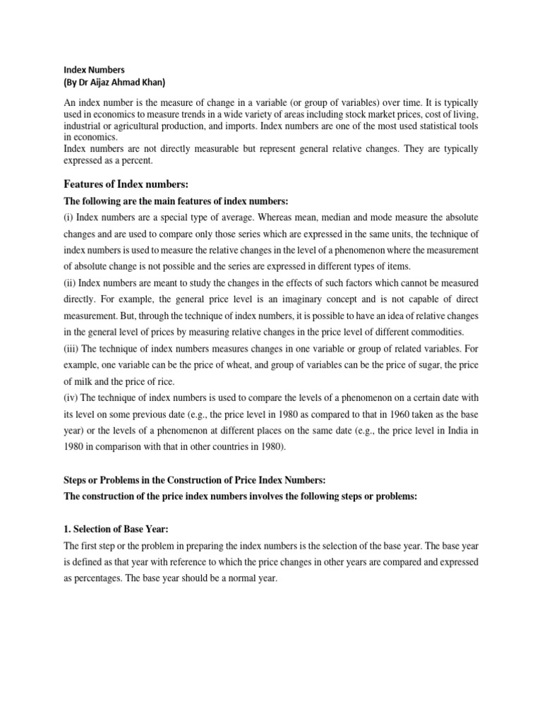 Index Number ExplainedDr Aijaz Ahmad Khan PDF Cost Of Living