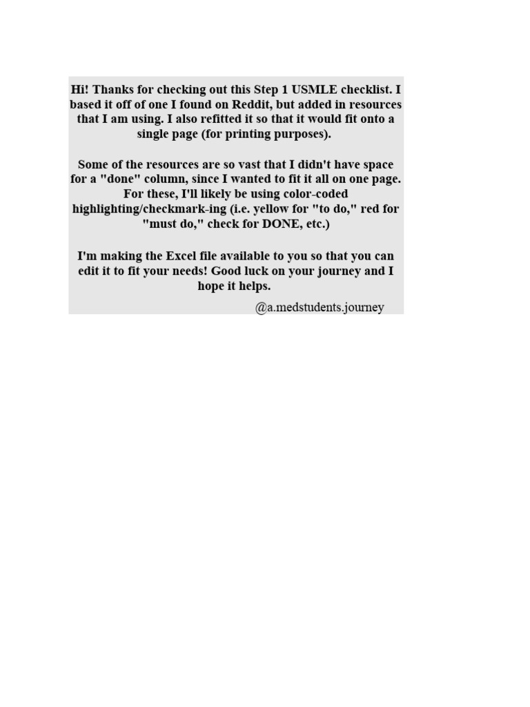 USMLE Step 1 Checklist PDF Inflammation Cardiology