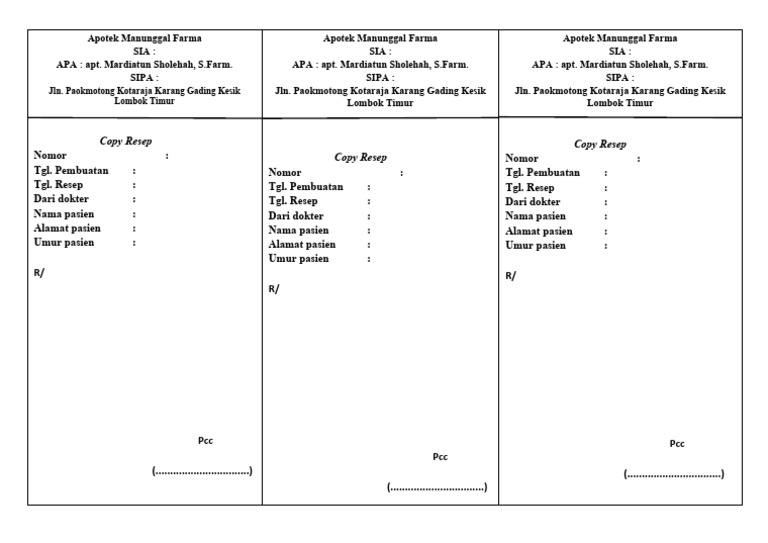Copy Resep Apotek Manunggal | PDF