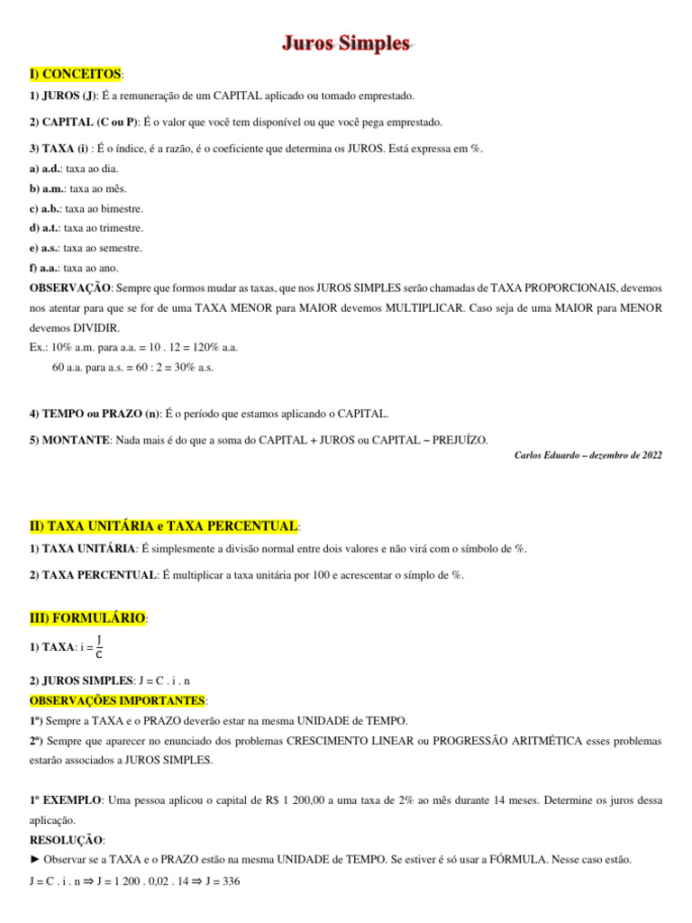 Fundamentos e Exemplos de Juros Simples | PDF | Juros | Comprovante de ...