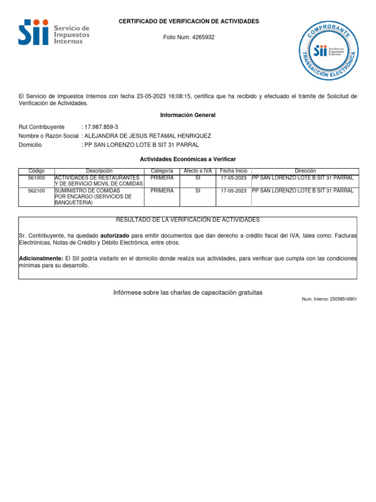 Certificado Verificacion De Actividades Pdf