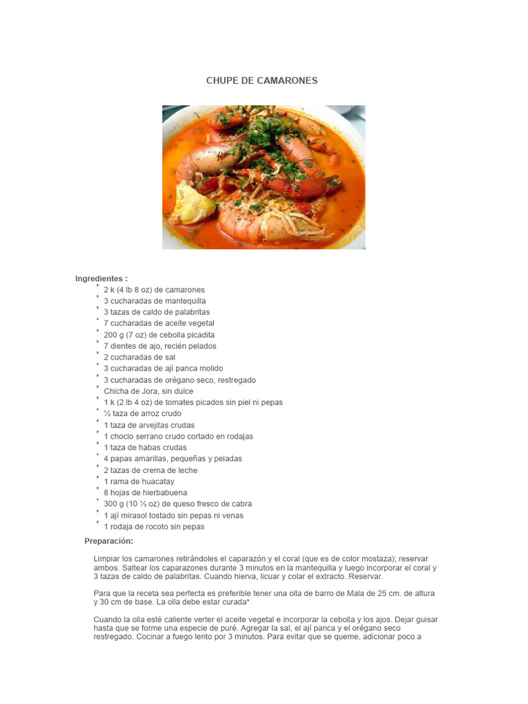 Receta de Chupe de Camarones | PDF | Ajo | Cocinando