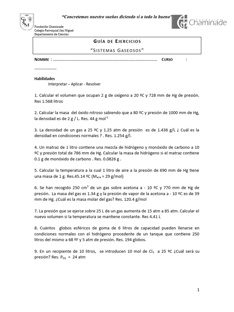 Ejercicios de Sistemas Gaseosos | PDF | Gases | Fases de la materia