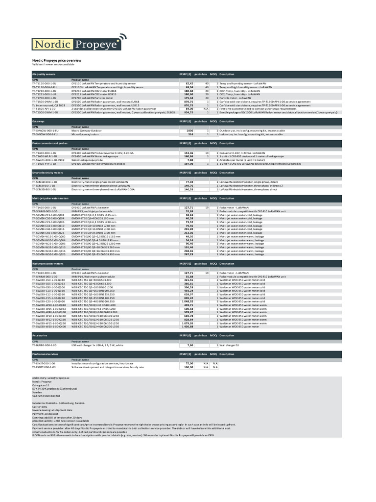 Nordic Propeye Price Overview | PDF | Electrical Engineering