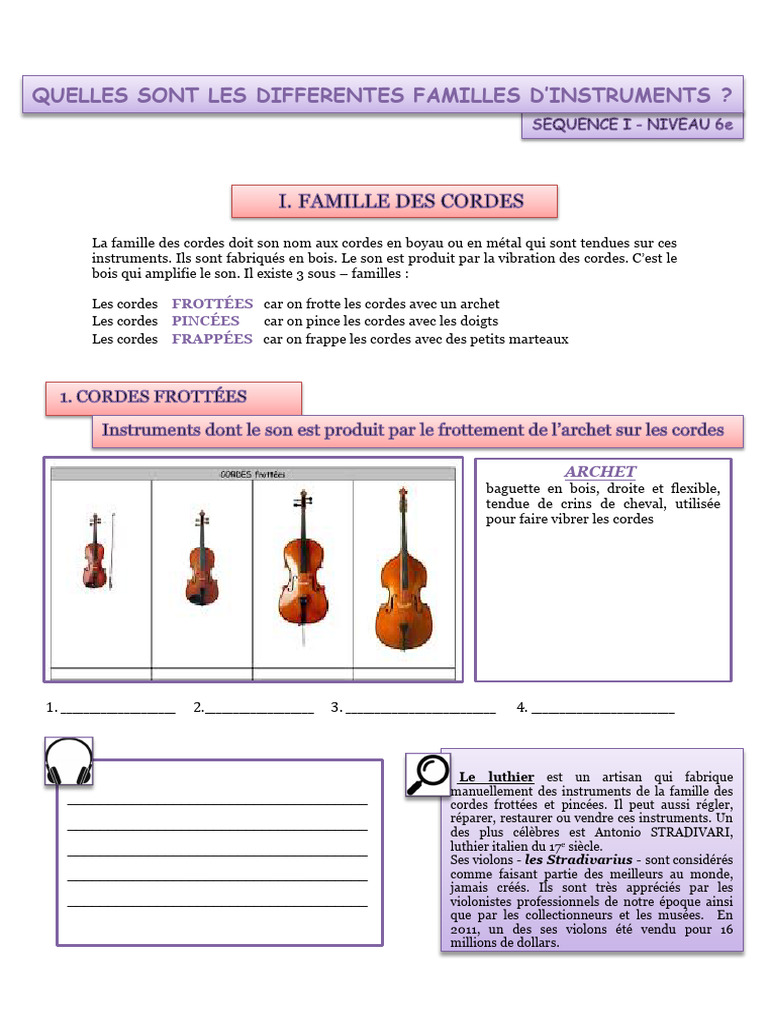 Famille des instruments à cordes | PDF | Instruments à corde | Violon