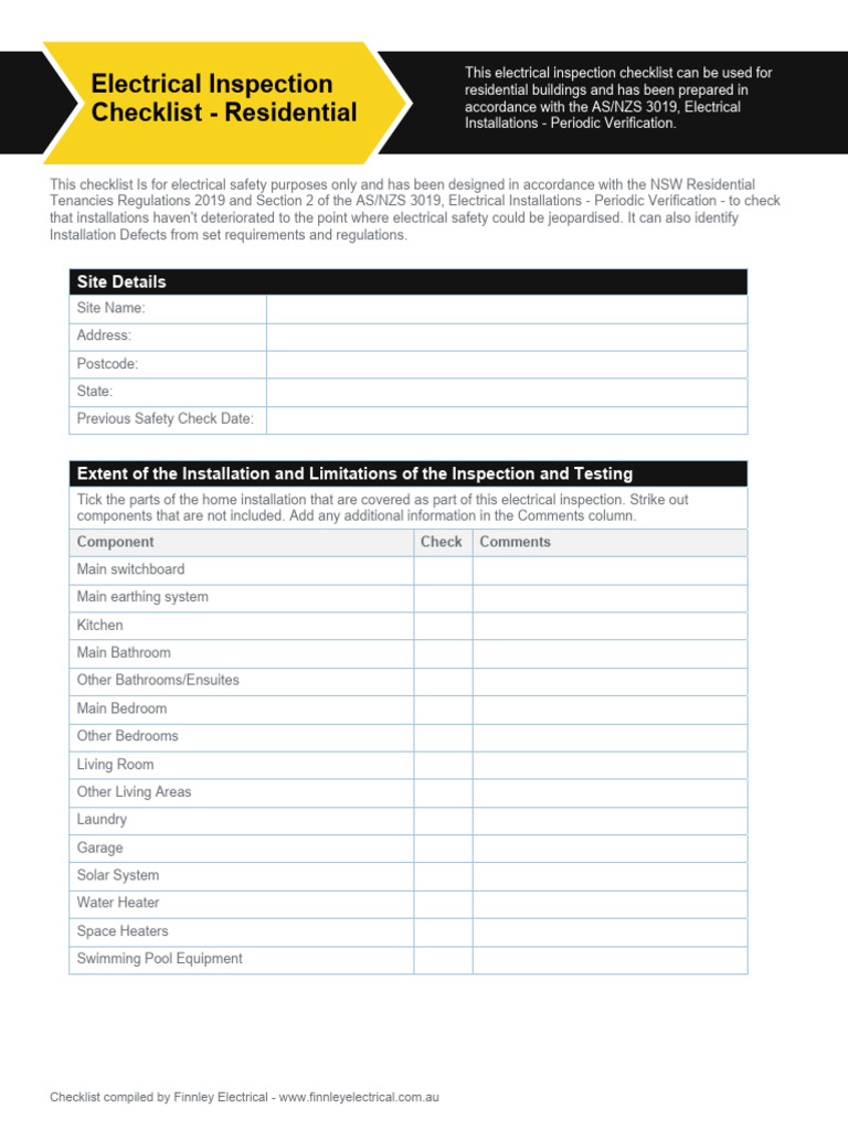 Residential Electrical Inspection Checklist | PDF | Equipment ...
