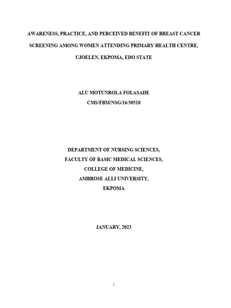 Breast Cancer Screening Awareness in Edo | PDF | Breast Cancer ...