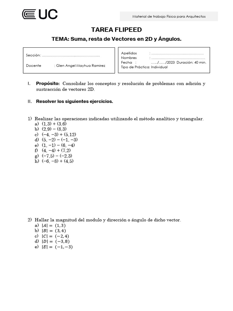 Suma y Resta de Vectores 2D | PDF