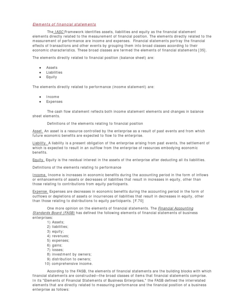 Elements of Financial Statements | Expense | Equity (Finance)