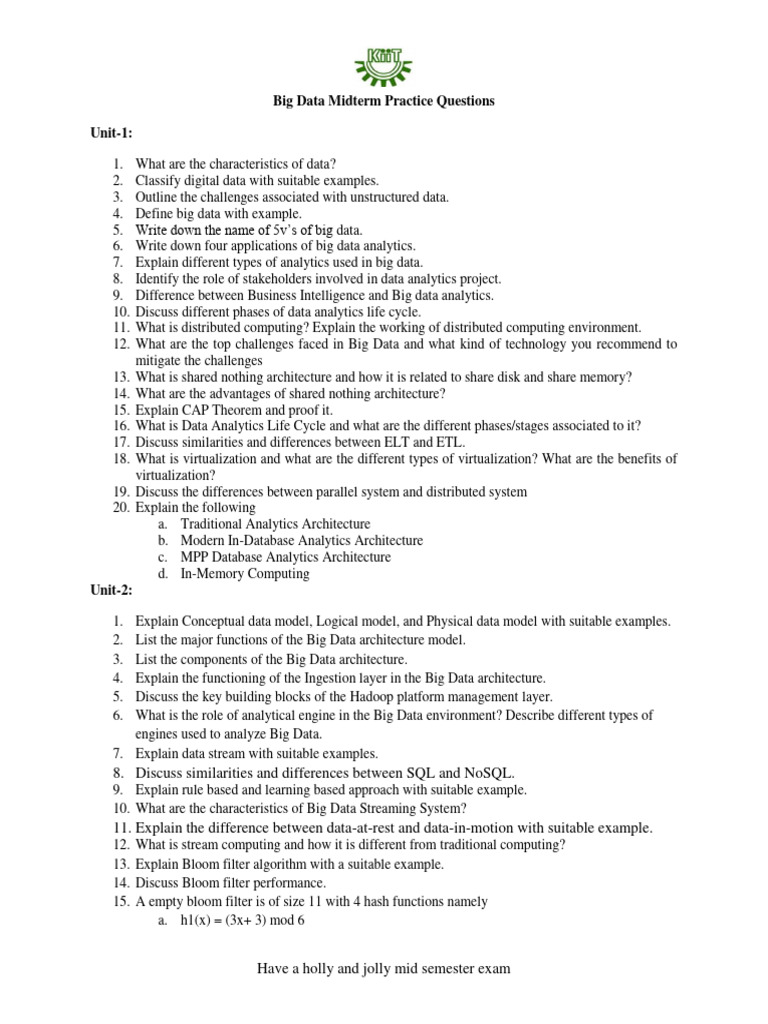 Big Data Analytics Midterm Questions | PDF | Big Data | Analytics