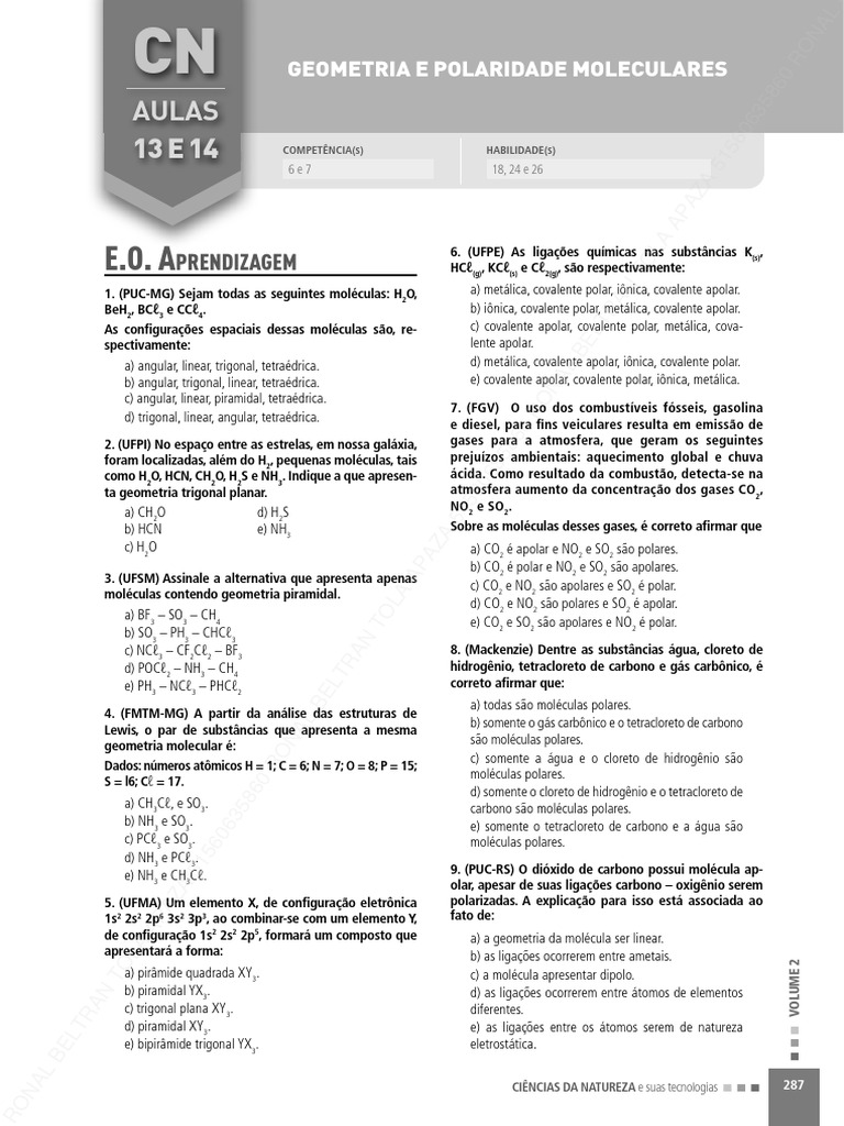Geometria e Polaridade de Moléculas | PDF | Polaridade química | Moléculas
