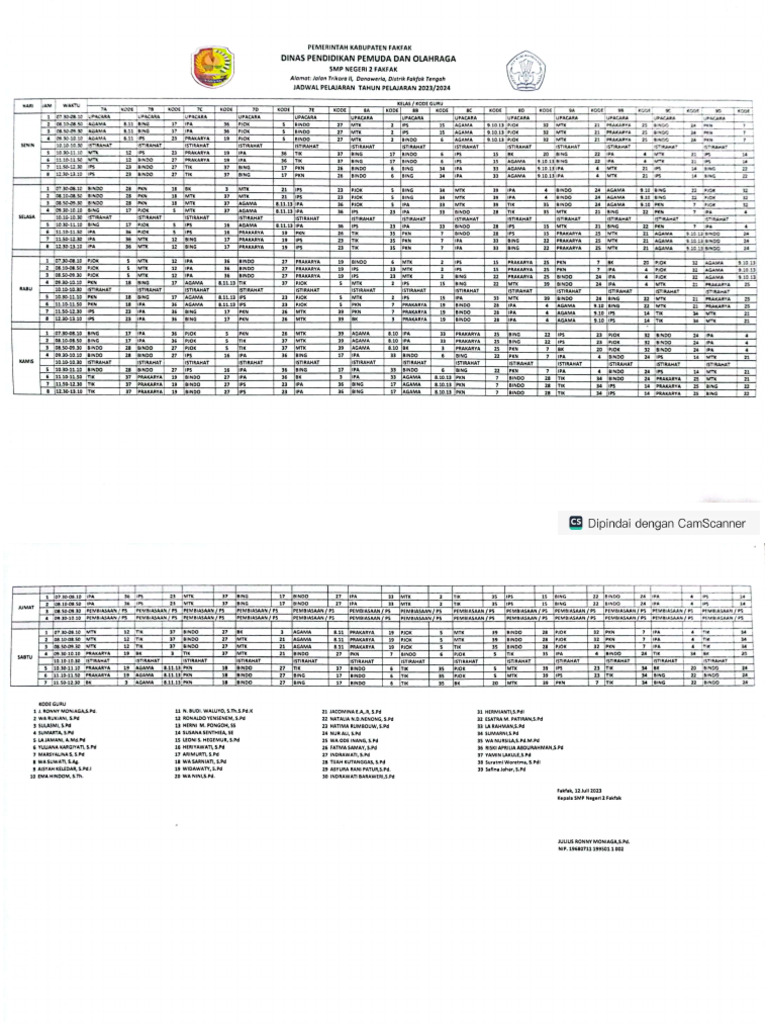Jadwal Pelajaran Tahun 2023-2024 | PDF