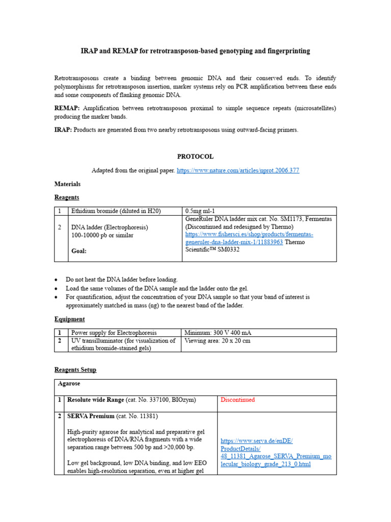 PROTOCOL - IRAP and REMAP For Retrotransposon | PDF | Agarose Gel ...
