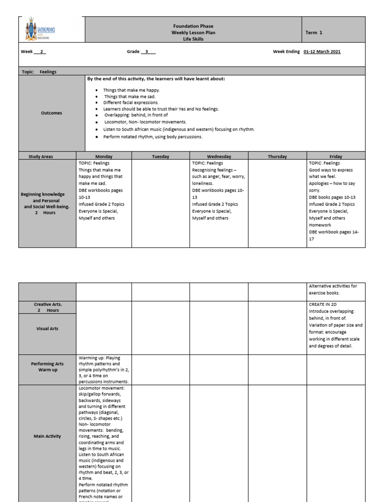Grade 3 Life Skills Lesson Plan: Feelings | PDF | Rhythm