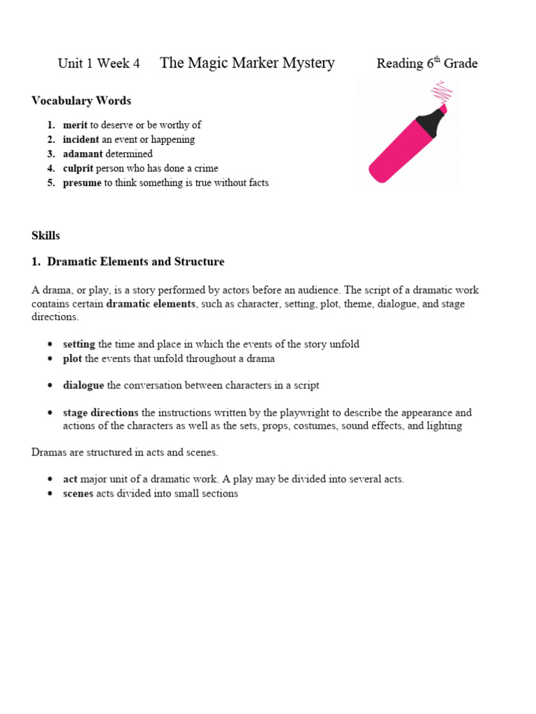 U1W4 The Magic Marker Mystery Study Guide PDF