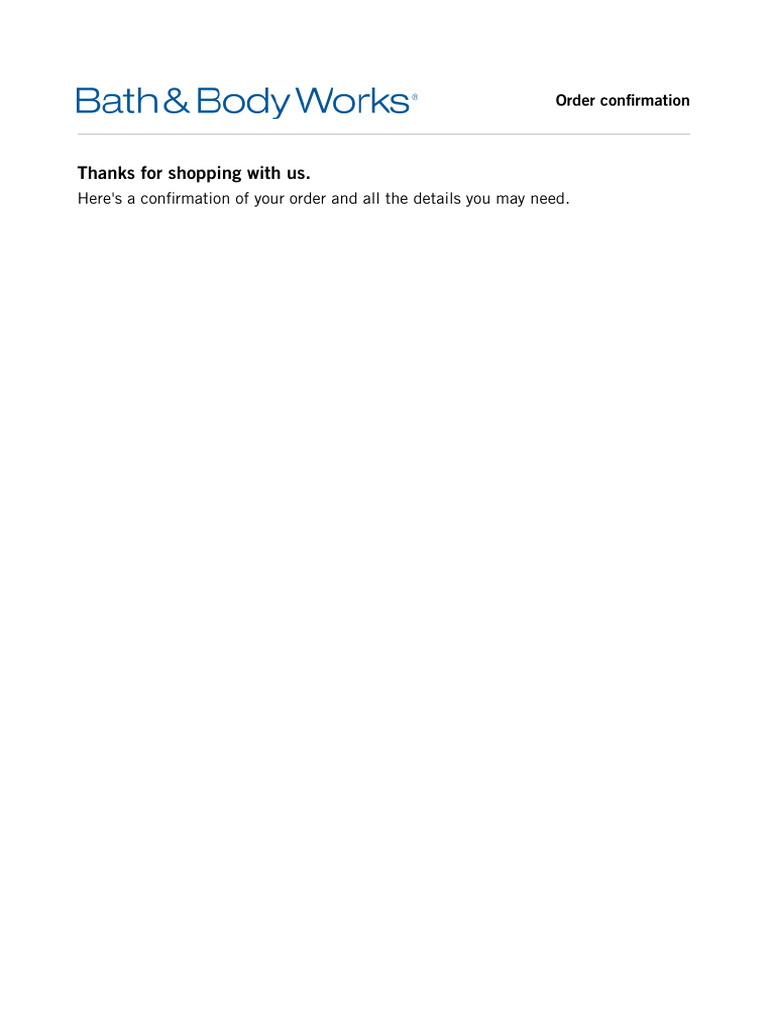 Order Confirmation Bath and Body Works Qatar PDF