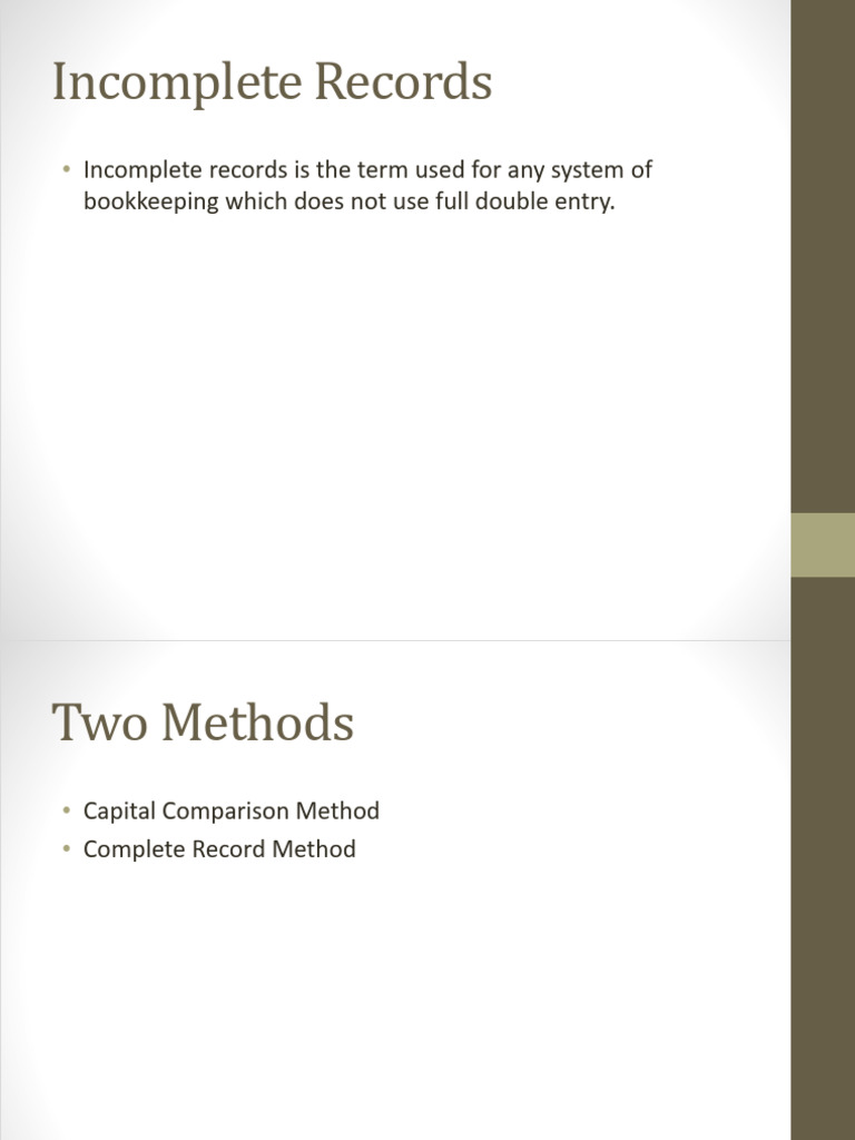 Incomplete Records and Capital Methods | PDF | Balance Sheet | Expense